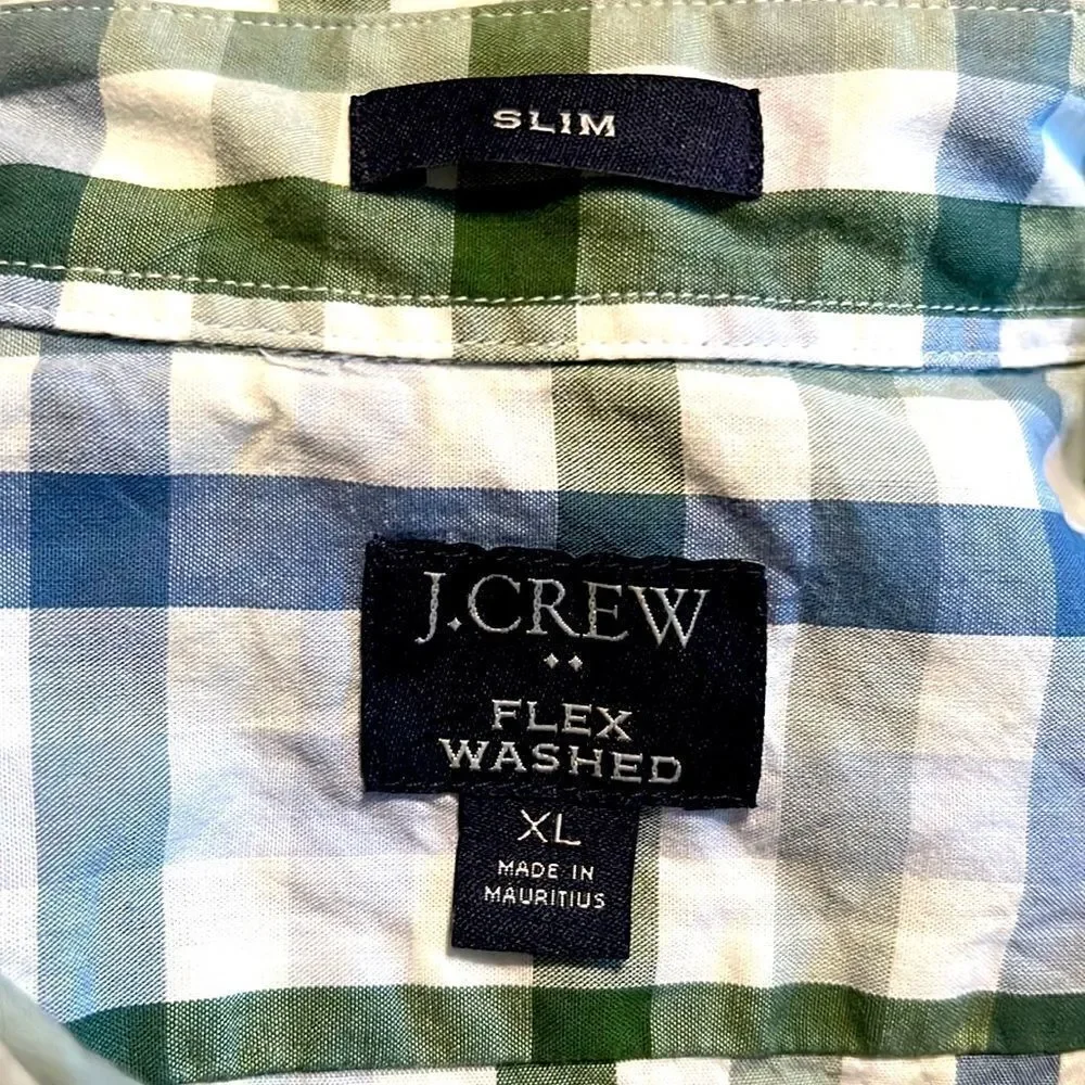 J Crew Men’s XL Blue Green White Striped Long Sleeve Button Down Shirt